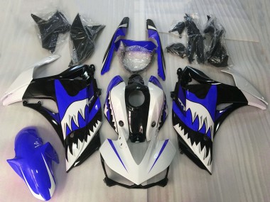 Lojas Carenagens Moto Yamaha R3 2015-2018 - Branco Azul Preto Brilhante Tubarão