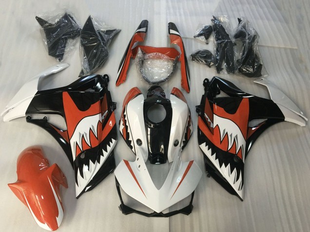 Lojas Carenagens Moto Yamaha R3 2015-2018 - Branco Laranja Preto Brilhante Tubarão