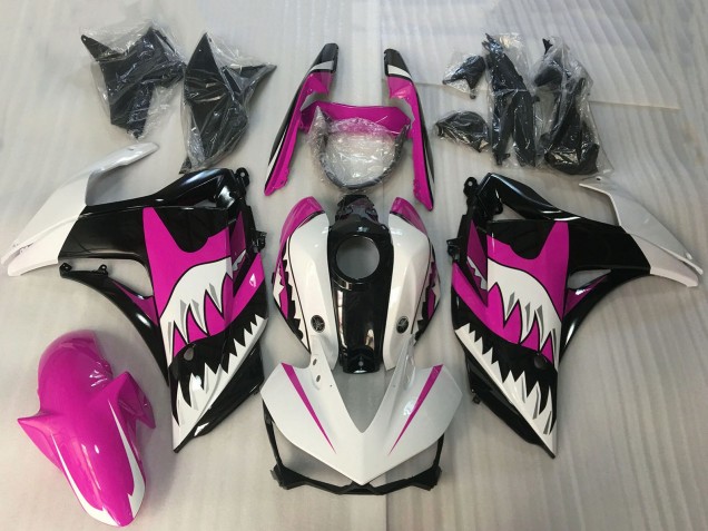Lojas Carenagens Moto Yamaha R3 2015-2018 - Branco Rosa Preto Brilhante Tubarão