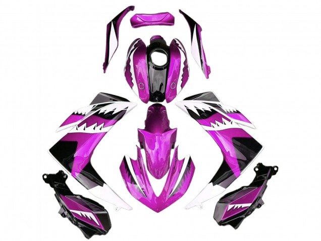 Lojas Carenagens Moto Yamaha R3 2015-2018 - Rosa Branco Preto Brilhante Tubarão