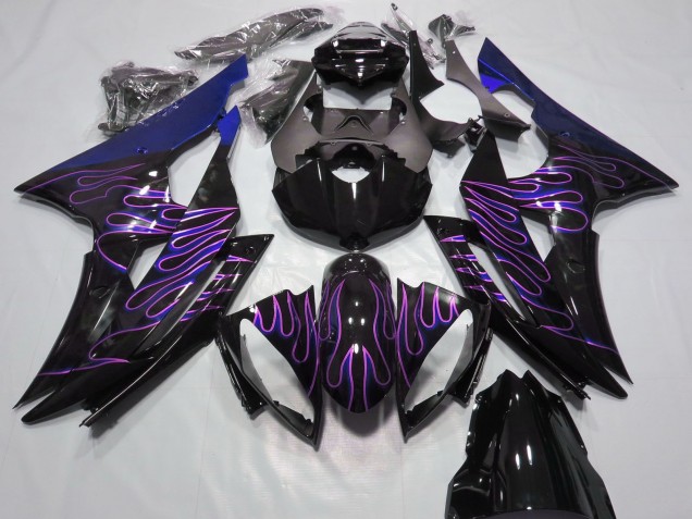 Lojas Carenagens Moto Yamaha R6 2008-2016 - Azul Preto Brilhante Roxo Chama