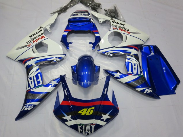 Lojas Carenagens Moto Yamaha R6 2003-2004 - Branco Azul Fiat Michelin Motul 46