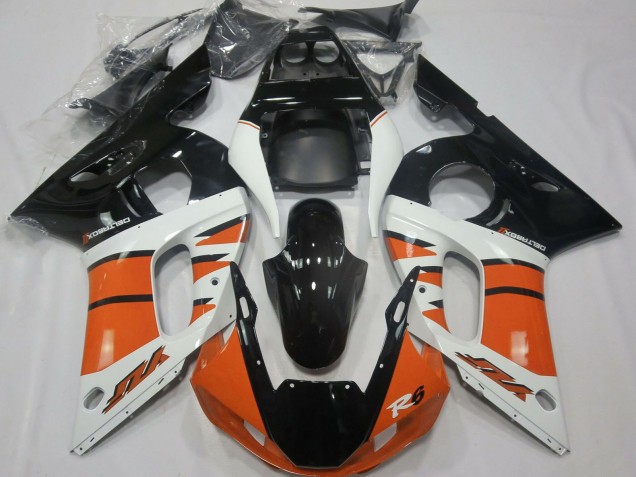 Lojas Carenagens Moto Yamaha R6 1998-2002 - Branco Laranja Preto Brilhante