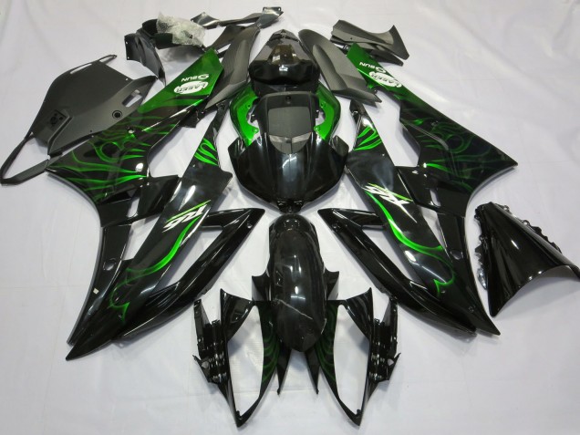 Lojas Carenagens Moto Yamaha R6 2006-2007 - Preto Brilhante Verde Chama