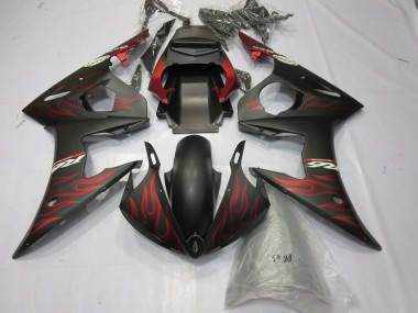 Lojas Carenagens Moto Yamaha R6 2003-2004 - Preto Fosco Vermelho Chama