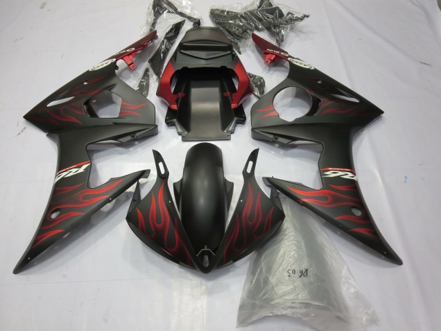 Lojas Carenagens Moto Yamaha R6 2003-2004 - Preto Fosco Vermelho Chama