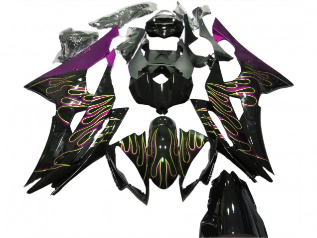 Lojas Carenagens Moto Yamaha R6 2008-2016 - Roxo Preto Brilhante Ouro Chama