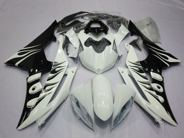 Lojas Carenagens Moto Yamaha R6 2008-2016 - Branco Preto Brilhante Chama