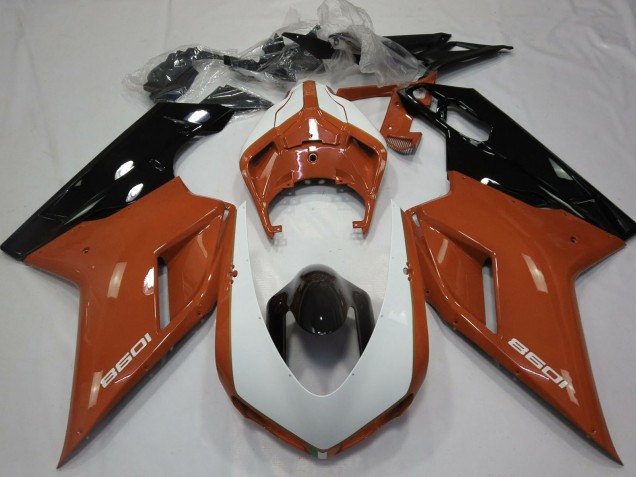 Lojas Carenagens Moto Ducati 1098 2007-2014 - Brown Branco Preto Brilhante