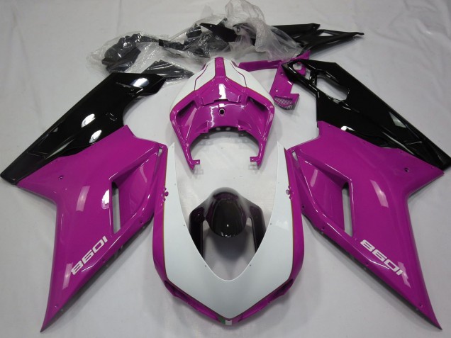 Lojas Carenagens Moto Ducati 1098 2007-2014 - Rosa Branco Preto Brilhante