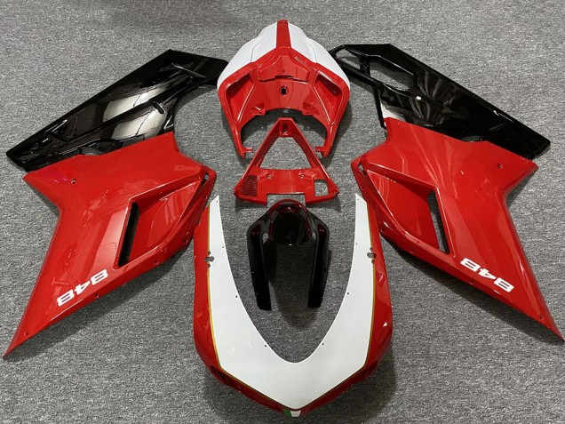 Lojas Carenagens Moto Ducati 848 2007-2014 - Branco Vermelho Preto Brilhante