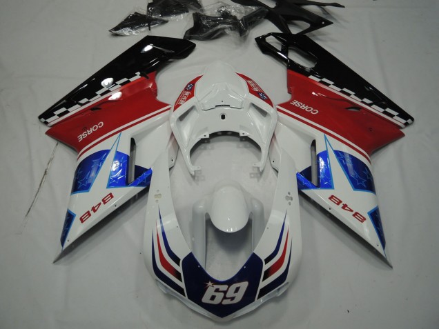 Lojas Carenagens Moto Ducati 848 2007-2014 - Branco Vermelho Azul Preto Brilhante Corse 69