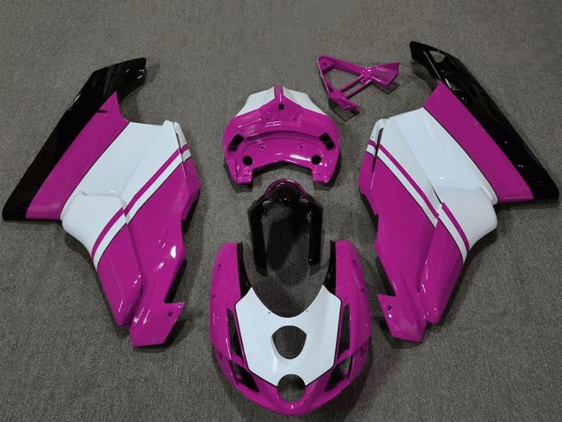 Lojas Carenagens Moto Ducati 749 999 2003-2004 - Branco Rosa Preto Brilhante