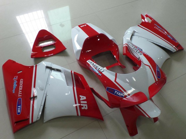 Lojas Carenagens Moto Ducati 748 916 996 998 1993-2005 - Branco Vermelho Air Generali Tim