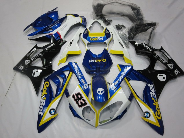 Lojas Carenagens Moto BMW S1000RR 2009-2014 - Branco Amarelo Azul Preto Brilhante OuroBet 93