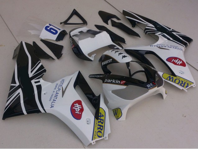 Lojas Carenagens Moto Triumph Daytona 675 2006-2008 - Branco Preto Brilhante Flag