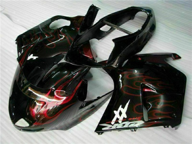 Lojas Kit Carenagens Moto Honda CBR1100XX Blackbird 1996-2007 - Preto Brilhante Vermelho Chama