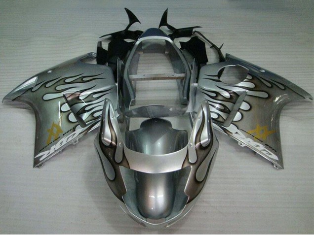 Lojas Carenagem Moto Honda CBR1100XX Blackbird 1996-2007 - Prata Preto Chama