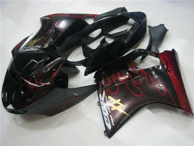 Lojas Kit Carenagens Moto Honda CBR1100XX Blackbird 1996-2007 - Preto Brilhante Vermelho Chama
