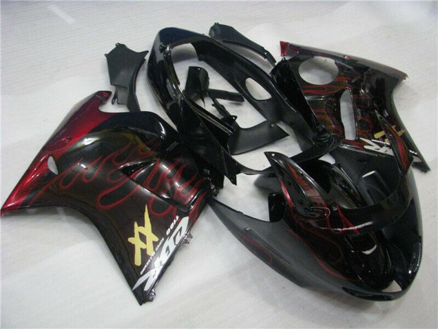 Lojas Kit Carenagens Moto Honda CBR1100XX Blackbird 1996-2007 - Preto Brilhante Vermelho Chama