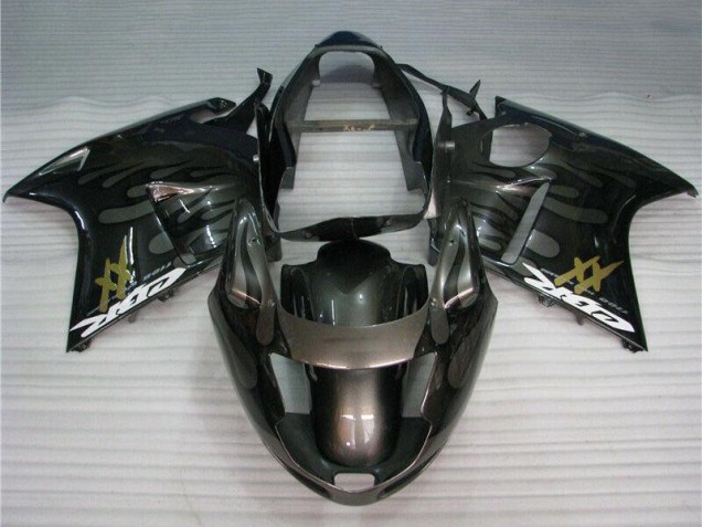 Lojas Carenagens Moto Honda CBR1100XX Blackbird 1996-2007 - Preto Brilhante Prata Chama