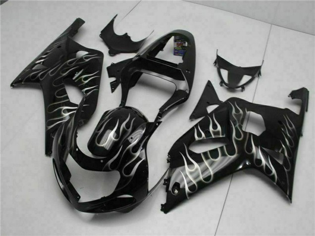 Lojas Carenagens Moto Suzuki GSXR 600/750 2001-2003 - Preto Brilhante Prata Chama