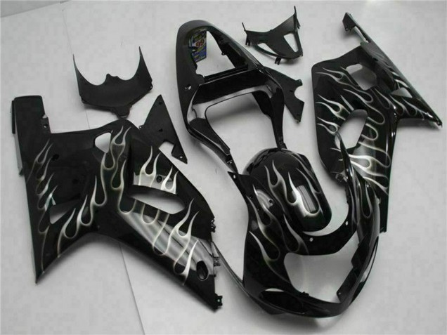 Lojas Carenagens Moto Suzuki GSXR 600/750 2001-2003 - Preto Brilhante Prata Chama