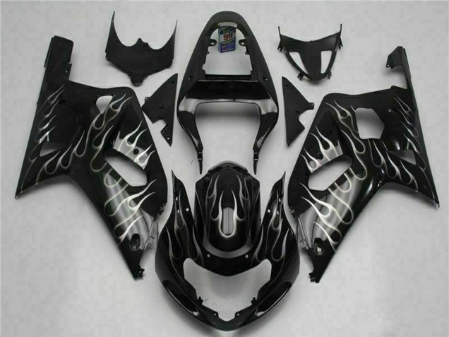 Lojas Carenagens Moto Suzuki GSXR 600/750 2001-2003 - Preto Brilhante Prata Chama