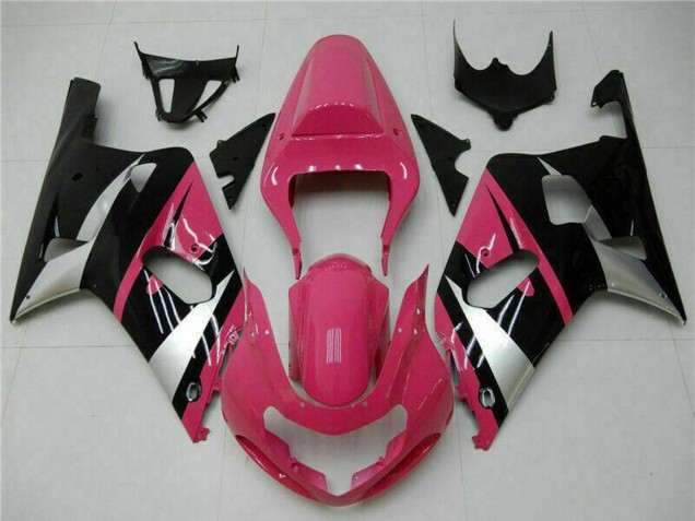 Lojas Carenagens Moto Suzuki GSXR 600/750 2001-2003 - Rosa Prata Preto Brilhante