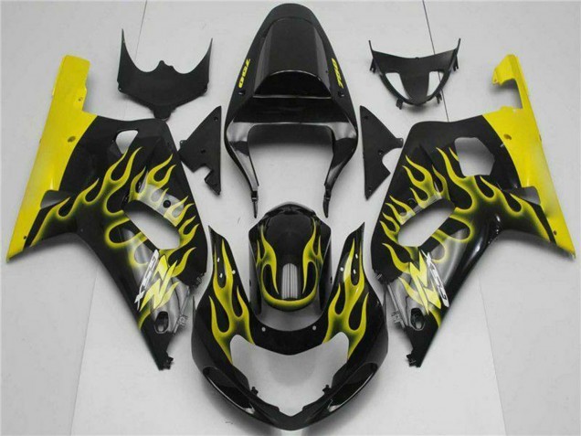 Lojas Carenagens Moto Suzuki GSXR 600/750 2001-2003 - Preto Brilhante Amarelo Chama