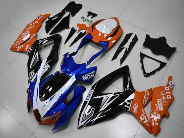 Lojas Carenagens Moto Suzuki GSXR 600/750 2008-2010 - Laranja Azul Branco Preto Brilhante