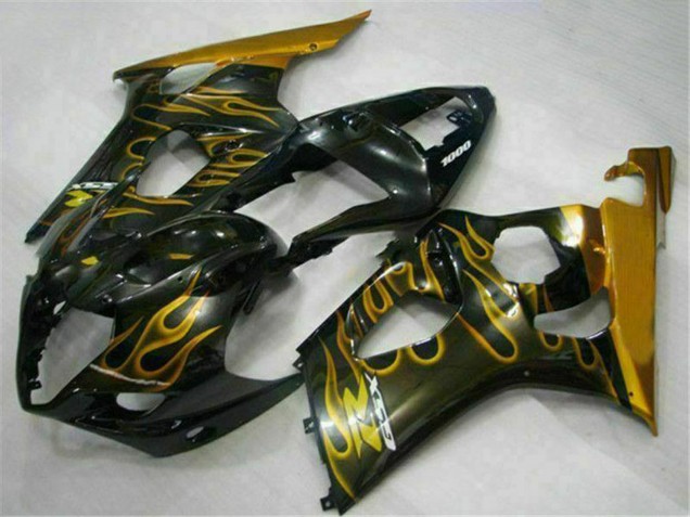 Lojas Carenagens Moto Suzuki GSXR 1000 2003-2004 - Preto Brilhante Ouro Chama