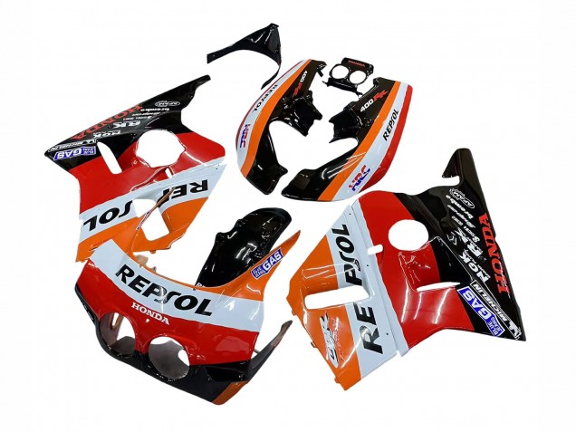Lojas Carenagens Moto Honda CBR400RR NC23 1987-1989 - Laranja Branco Vermelho Preto Brilhante Repsol HRC