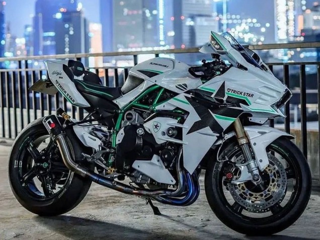 Lojas Carenagens Moto Kawasaki Ninja H2 2015-2022 - Branco Verde Linha