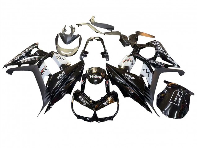 Lojas Carenagens Moto Kawasaki Z1000SX 2010-2016 - Preto Brilhante Ouro Branco Mobil West