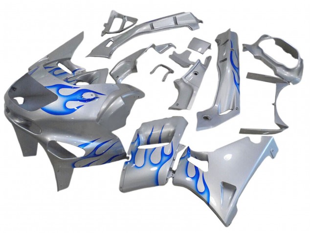 Lojas Carenagens Moto Kawasaki ZZR600 1998-2003 - Branco Azul Chama