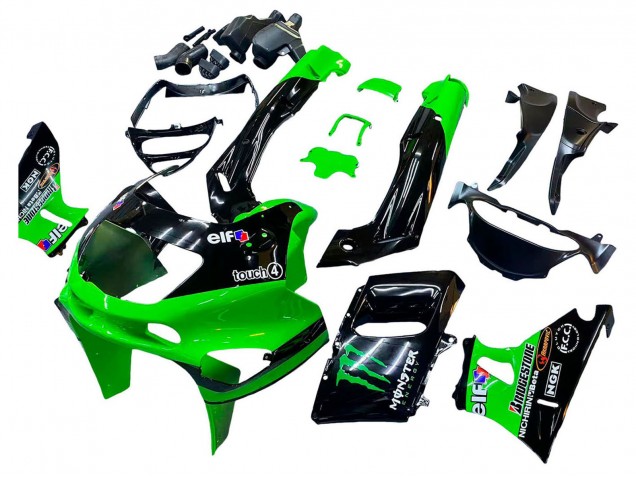 Lojas Carenagens Moto Kawasaki ZZR600 1998-2003 - Verde Preto Monstro Elf