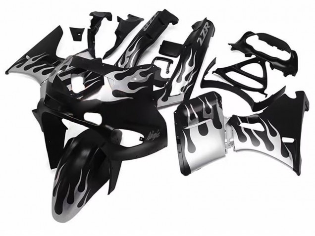 Lojas Carenagens Moto Kawasaki ZZR600 1998-2003 - Preto Brilhante Prata Chama