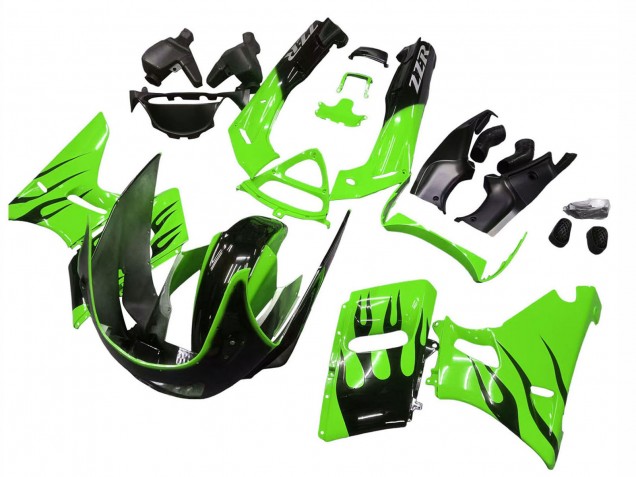 Lojas Carenagens Moto Kawasaki ZZR600 1998-2003 - Verde Preto Brilhante Chama