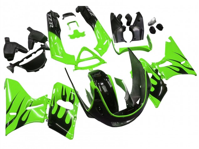 Lojas Carenagens Moto Kawasaki ZZR600 1998-2003 - Verde Preto Brilhante Chama