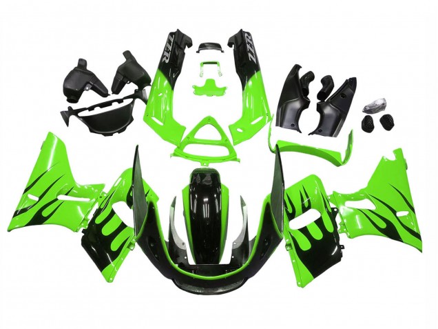 Lojas Carenagens Moto Kawasaki ZZR600 1998-2003 - Verde Preto Brilhante Chama