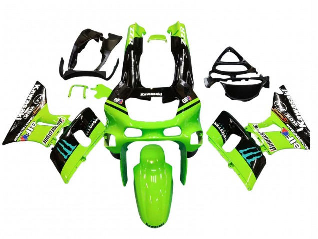 Lojas Carenagens Moto Kawasaki ZZR600 1998-2003 - Verde Preto Brilhante Azul Monstro Elf Touch4 Bridgestone