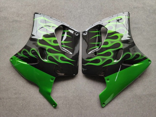 Lojas Carenagens Moto Kawasaki ZZR1100 1993-2003 - Preto Brilhante Verde Chama