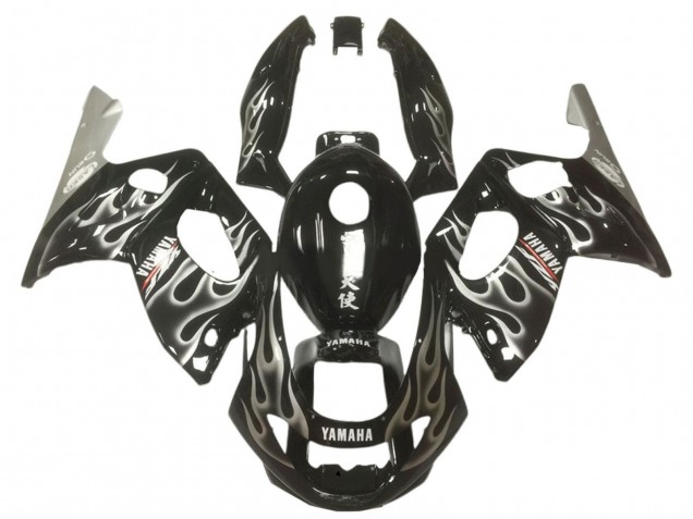 Lojas Carenagens Moto Yamaha YZF600R Thundercat 1996-2007 - Preto Brilhante Prata Chama