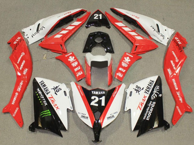 Lojas Carenagens Moto Yamaha TMAX530 2012-2014 - Branco Vermelho Preto Monstro 21
