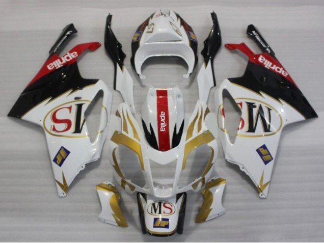 Lojas Carenagens Moto Aprilia RSV1000 2003-2006 - Branco Ouro Vermelho Preto