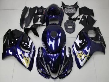 Lojas Carenagens Moto Suzuki GSXR 1300 Hayabusa 2008-2020 - Azul Escuro Branco Ouro