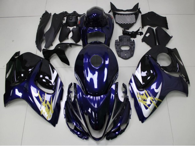 Lojas Carenagens Moto Suzuki GSXR 1300 Hayabusa 2008-2020 - Azul Escuro Branco Ouro