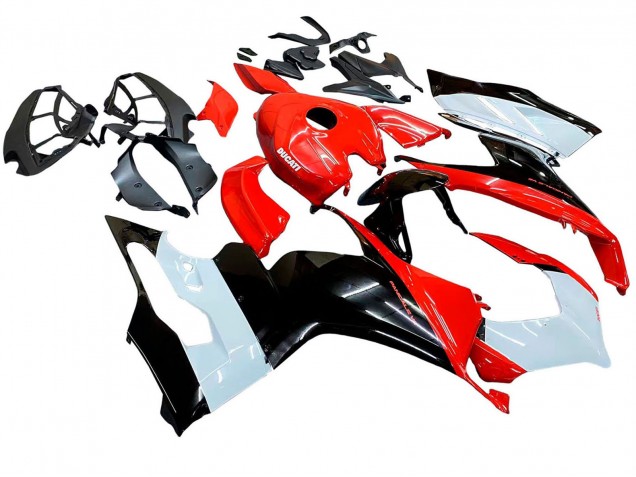 Lojas Kits Carenagem Moto Ducati Panigale V2 2020-2024 - Branco Vermelho Preto Brilhante