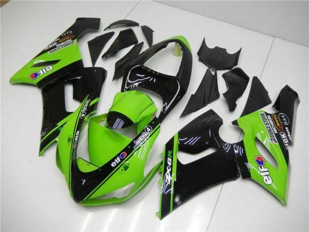 Lojas Carenagens Moto Kawasaki ZX6R 2005-2006 - Verde Preto Brilhante Elf